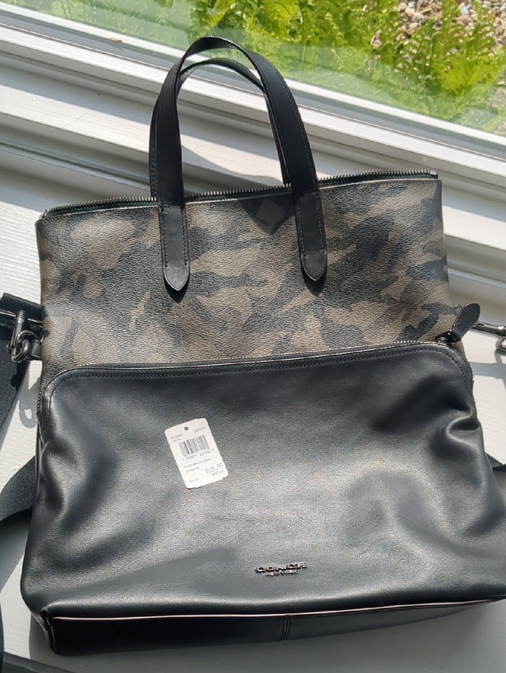 Coach Graham Foldover Black Leather & Camo Convertible Tote